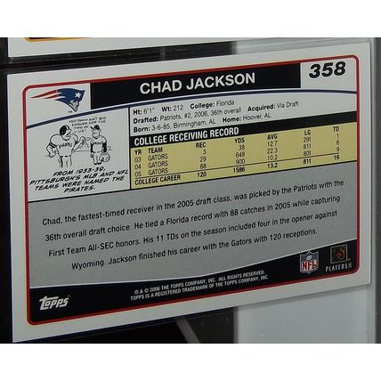 2006 Topps CHAD JACKSON (Patriots) Rookie Card #358