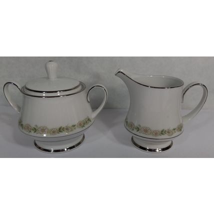 Noritake Trilby Daisy Pattern 6908 Creamer & Sugar Bowl w/Lid Bone China Japan