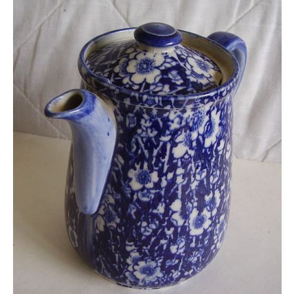 Antique Royal Doulton Blue Chintz Calico Coffee Tea Pot 1920s Flow Blue