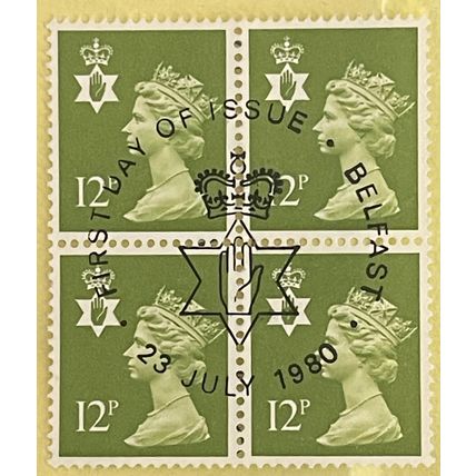 Great Britain 1980 Northern Ireland 12p Yellowish Green Block 4 Used NI31 Stamp