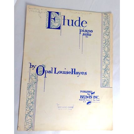 Etude Piano Solo by Opal Louise Hayes - 1951 Sheet Music - Pub by Belwin Inc, NY