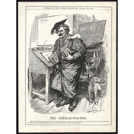 SCHOLAR-POACHER 1913 Leonard Raven-Hill - David Lloyd George PUNCH CARTOON PAGE