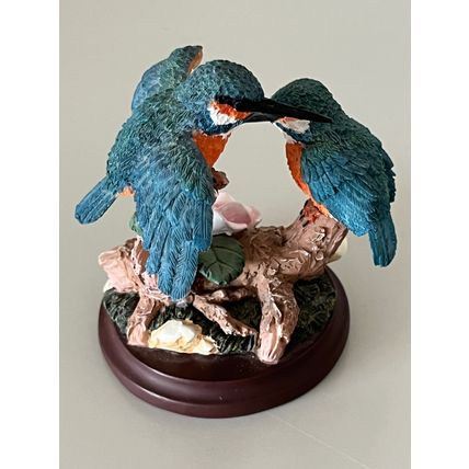 PAIR OF KINGFISHERS AND PINK ROSE FIGURINE