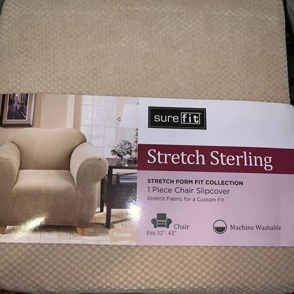 Sure Fit Stretch Sterling 1 Piece Chair Slipcover-32"-43"-CREAM-NEW-SEALED-FAST