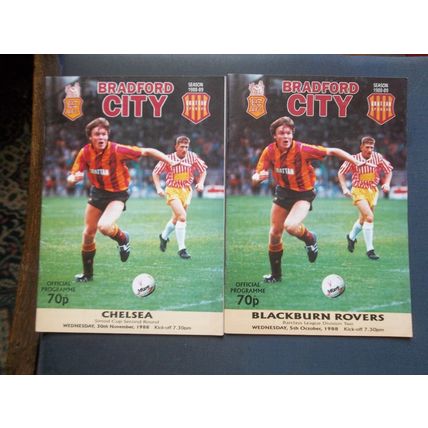 2 FOOTBALL PROGRAMMMES BRADFORD CITY 1988-89 BLACKBURN ROVERS CHELSEA SIMOD CUP