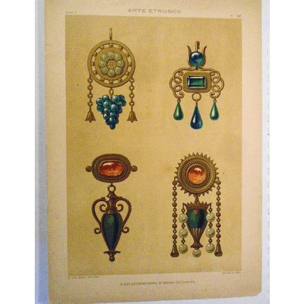 Arte Etrusco: Joyas Pertenecientes al Museo del Louvre - litho ca 1890, J. Aleu