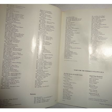 A TRIBUTE TO FEDERICO FELLINI - STAGEBILL - Lincoln Center June 10, 1985