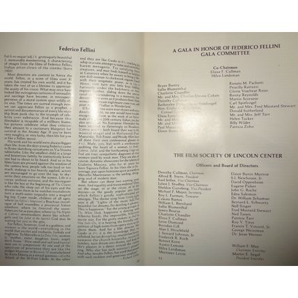 A TRIBUTE TO FEDERICO FELLINI - STAGEBILL - Lincoln Center June 10, 1985
