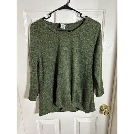 Corvia Sz Medium M Sweater/Blouse Green 3/4 Sleeve Shirt W/Knotted Front Design