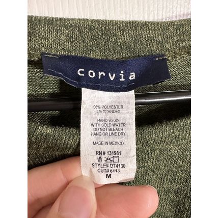 Corvia Sz Medium M Sweater/Blouse Green 3/4 Sleeve Shirt W/Knotted Front Design