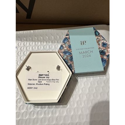 NIB Ring Bomb Party Stud Earrings Chic RBP7285 Choose Joy LG Aqua Blue Fire Opal