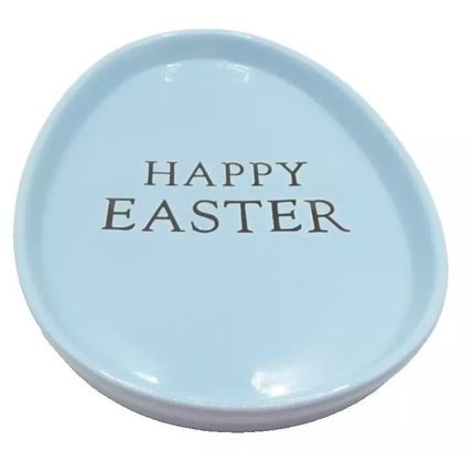 Oval Happy Easter Dish Pastel Blue 2.7 CM Ceramic Holiday Christianity