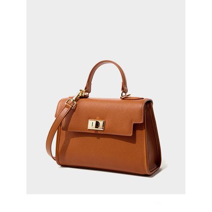 Genuine Leather Women Top Handle Straw Crossbody Bags Brown
