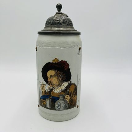 Antique German Mettlach Villeroy & Boch Beer Stein 1887 Large 9.5” Painted 1L