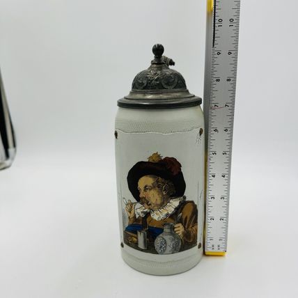 Antique German Mettlach Villeroy & Boch Beer Stein 1887 Large 9.5” Painted 1L