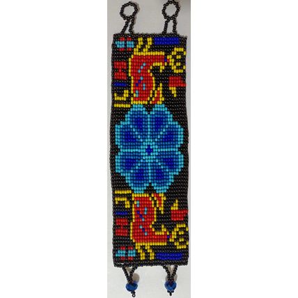 Traditional Huichol Art. Mexico Glass Seed Beads Bracelet. Floral Motives 12