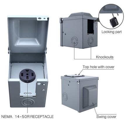 Miady 50 Amp 125/250 Volt RV Power Outlet Box, Enclosed Lockable Weatherproof Ou