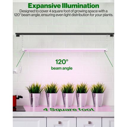 Sunco 4FT LED Grow Light for Indoor Plants 40W, Full Spectrum, Hanging Suspended