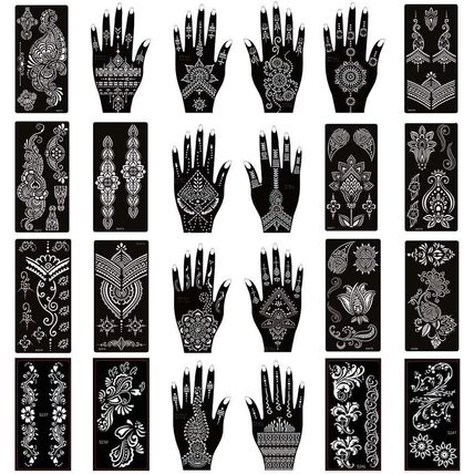 Xmasir Pack of 24 Sheets Henna Tattoo Stencil Kit/Temporary Tattoo Templates