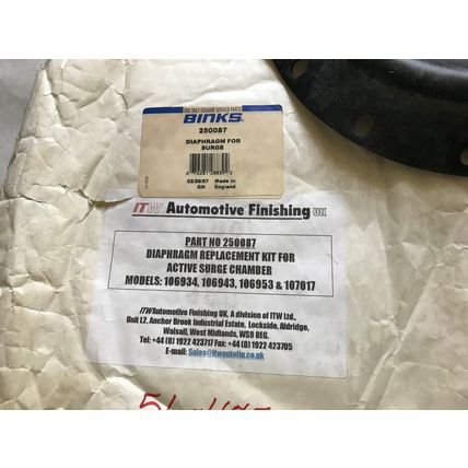 NEW ITW 250087 DIAPHRAGM KIT ACTIVE SURGE CHAMBER BINKS 250087,192232,SA
