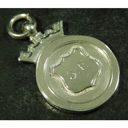 Antique Solid Silver Swimming Pocket Watch Chain Medal Fob Webster Shield 1925