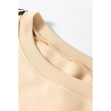 Beige Contrast Striped Patchwork Drop Shoulder Loose Sweatshirt