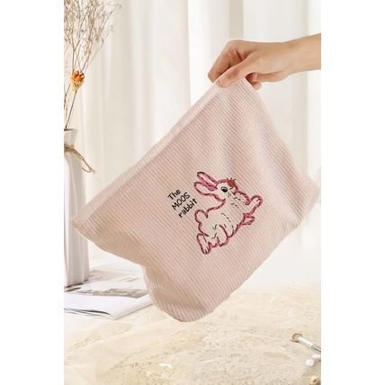 White Easter Rabbit Print Corduroy Makeup Storage Bag