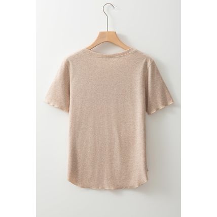 Oatmeal Short Sleeve Half Button Ribbed Knit Top