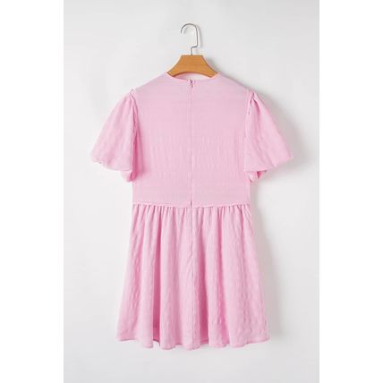 Bonbon Textured Bubble Sleeve High Waist Mini Dress