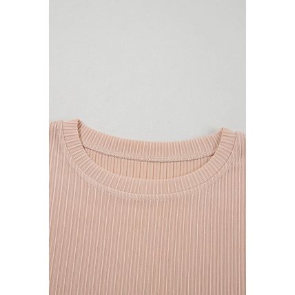 Jet Stream Textured Knit Round Neck Short Sleeve Top