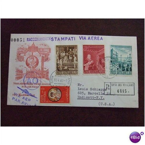 1960 Vatican City Pope Pius X Relics Registered Air FDC