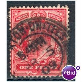 GB stamps 1902-10 KEV11 - 1d SG219 Stockton On Tees 15