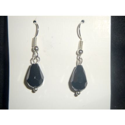 Simple jet black pearcut faceted crystal glass earrings