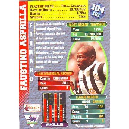 Merlin Premier Gold English Premier League 1996/97 Faustino Asprilla