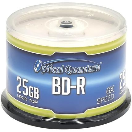 100 + 22 Optical Quantum OQBDR06LT-50 6X 25 GB BD-R Recordable Media Logo Top