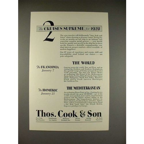 1927 Thos. Cook & Son Cruise Ad - Franconia, Homeric