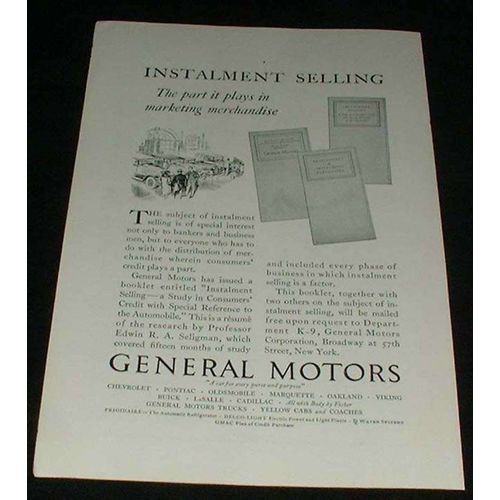 1929 General Motors Ad, Installment Selling!!