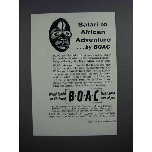 1958 BOAC Airways Ad - Safari to African Adventure