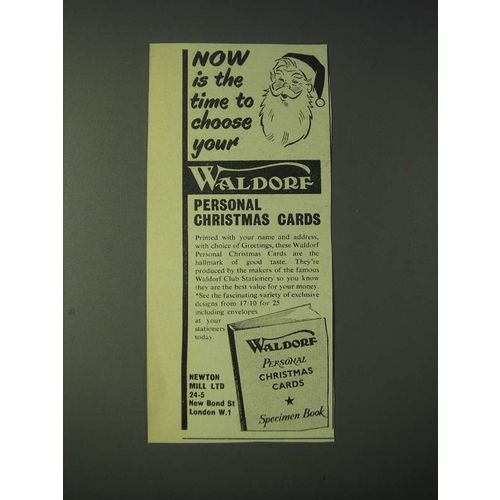 1958 Waldorf Personal Christmas Cards Ad - Now is the time to choose your