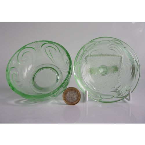 Bagley Art Deco Green Glass "Rutland" Small Trinket Bowl and Lid.