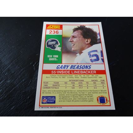 1990 Score Football Card # 236 Gary Reasons Excellent-Mint (6) New York Giants