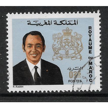 MOROCCO 1973 25F BLUE KING HASSAN AND ARMS SG 348 FINE USED#