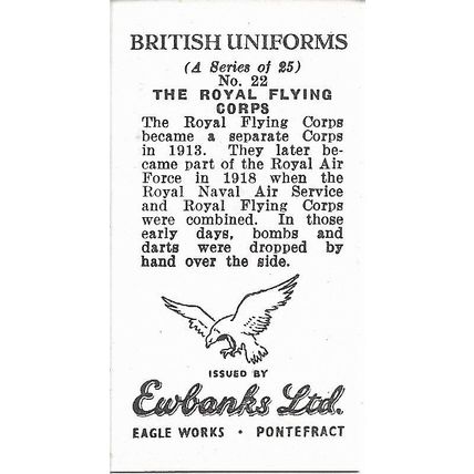British Uniforms 1956 Ewbanks Sweet Card 22 - The Royal Flying Corps