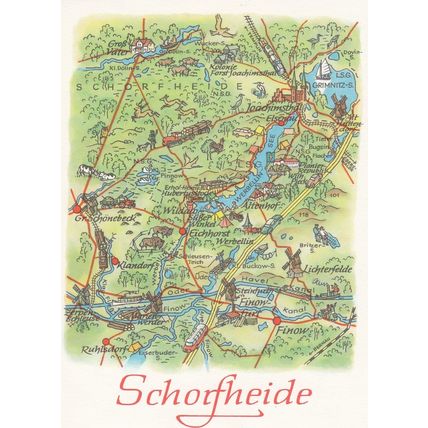 Schorfheide Brandenburg Lichterfelde Ruhisdorf Finow German Karte Map Postcard
