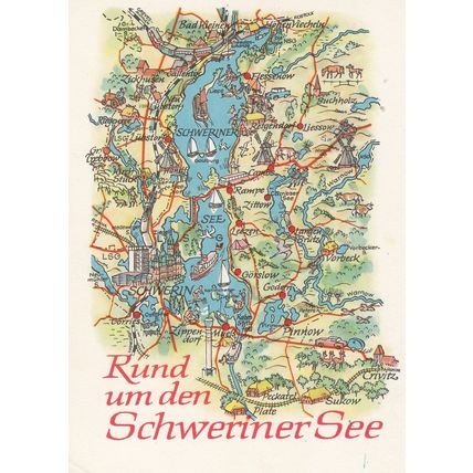 Rund Um Den Schweriner See Schwerin Pinnow Crivitz German Karte Map Postcard