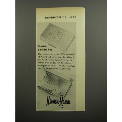 1952 Neiman-Marcus Elgin Musical Powder Box Advertisement