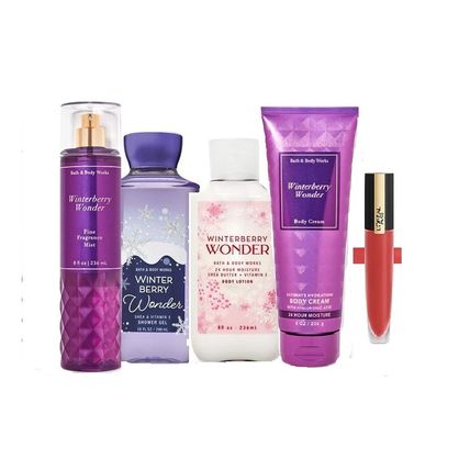 Bath & Body Works Winterberry Wonder 4 Piece Set w L'oreal Adored Lip Stain