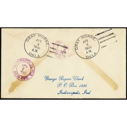 1930 Gray Horse, OKLA RARE Horse Fancy Cancel Registered Cover .. Stuart Katz