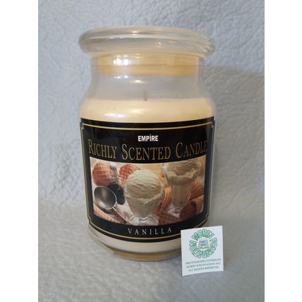 EMPIRE RICHLY SCENTED 23 OUNCE VANILLA CANDLE in LIDDED GLASS JAR