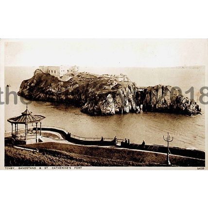 Bandstand & St Catherines Fort, Tenby, Wales, Postcard